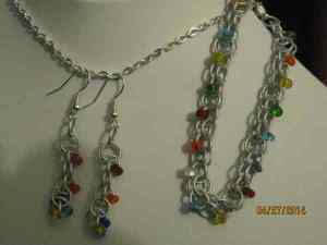 earrings and bracelet of chain maille with beads